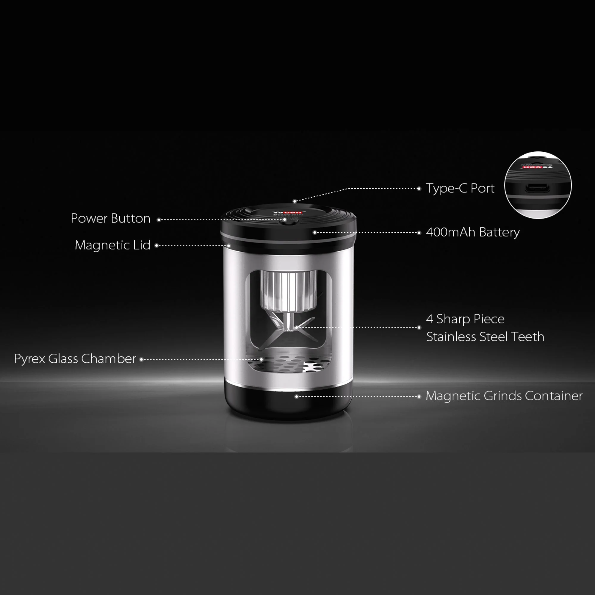 Yocan Draco Mini Dry Herb Grinder Compact Portable - Image 9